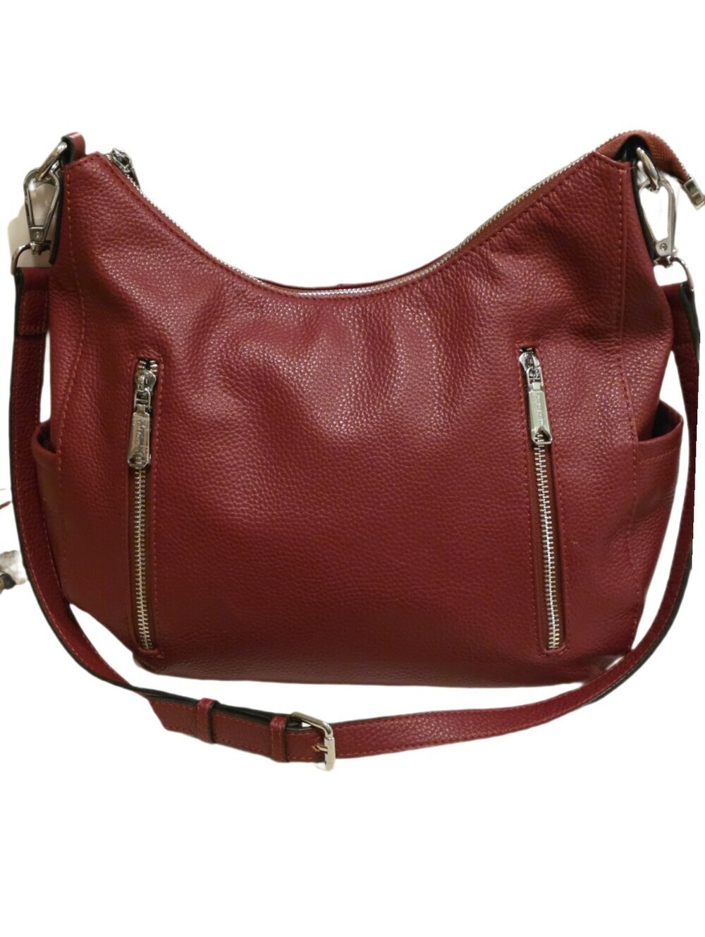 Red Pebbled Genuine Leather Hobo Crossbody Bag EUC Over Earth